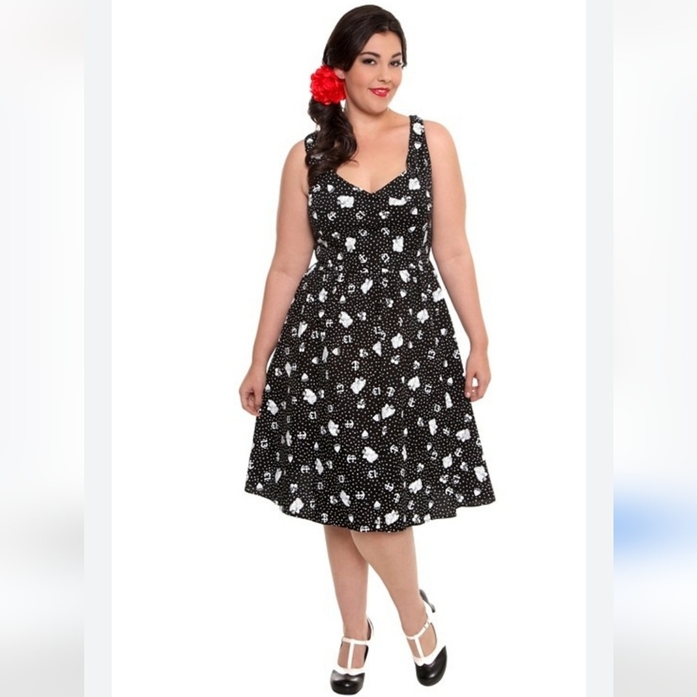 Lucky 13 Rockabilly Sailor Anchor Cherry Midi Sun Dress 3X Sundress